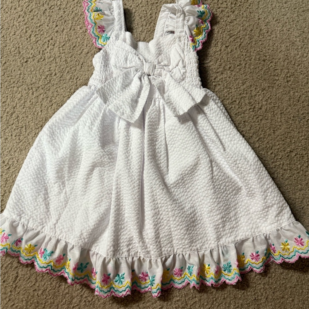 Blueberi Boulevard White and Pink Ruffled Tiered Sundress
